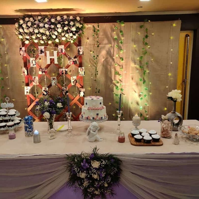 Decorated celebration setup with Finch cakes